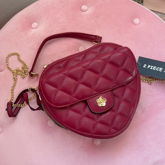 Maroon Heart quilted 2 Piece purse NWT - Picture 2 of 7